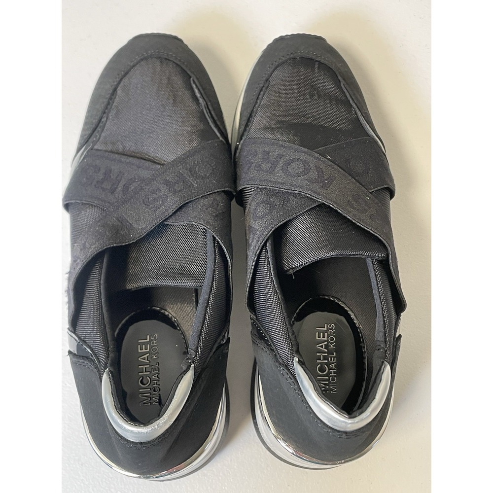 Michael Michael Kors Woman's Sneakers 7 Geena Slip-On Trainer Shoes Black White - Picture 3 of 8
